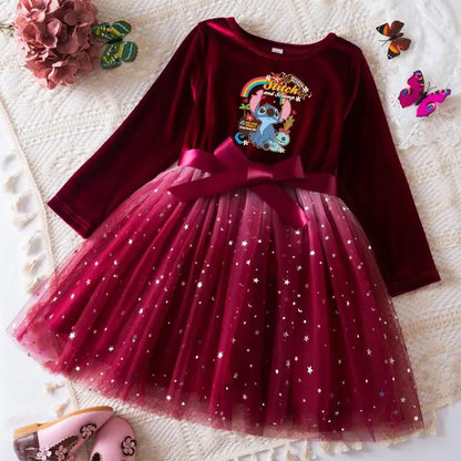Robe de princesse en velours Stitch