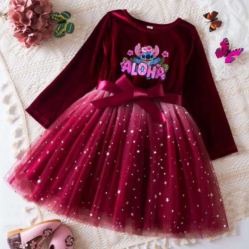 Robe de princesse en velours Stitch