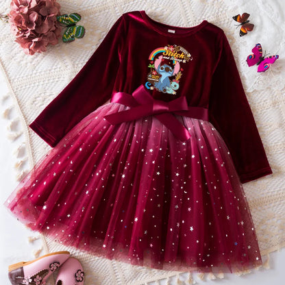 Robe de princesse en velours Stitch